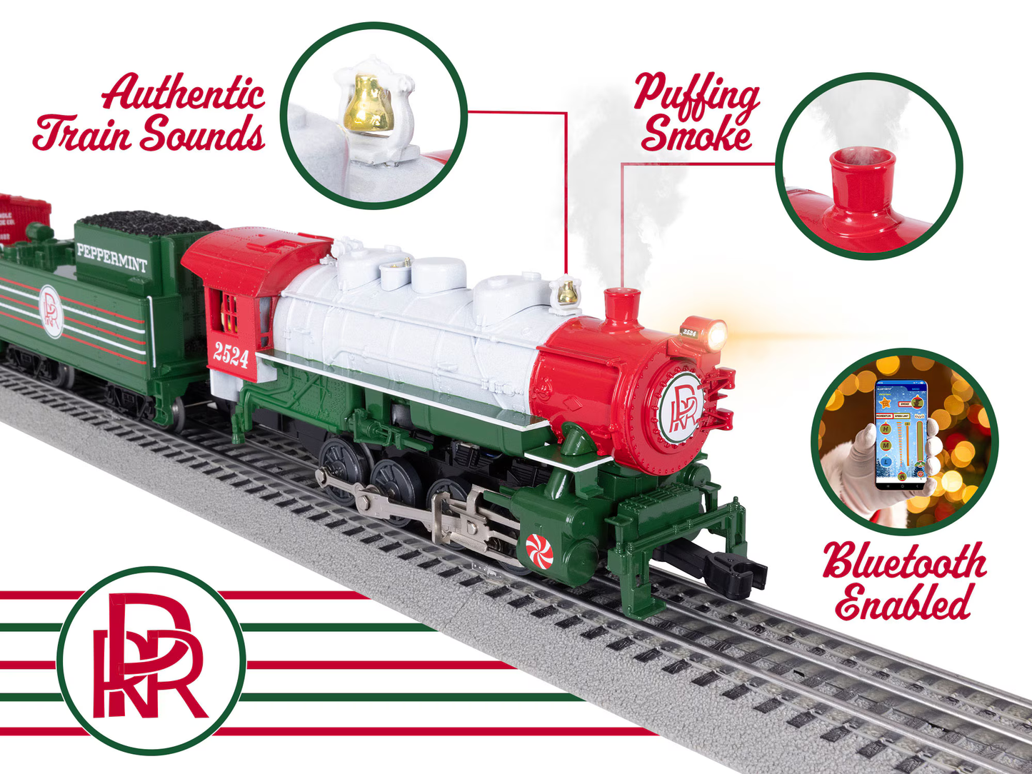 Lionel Peppermint Railroad 0-8-0 Christmas Freight LionChief Set with Bluetooth 5.0